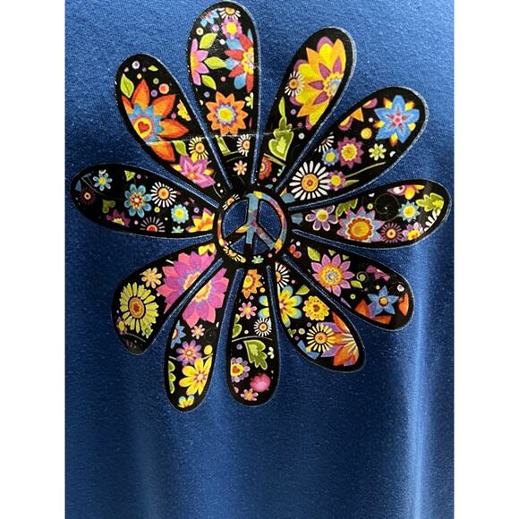 Flower Power Peace Symbol Blue Shirt - Picture 2 of 5
